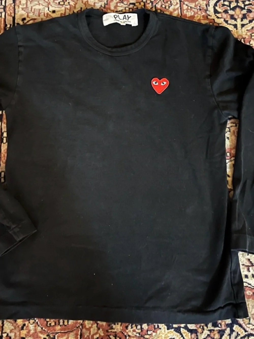 Comme des Garcons PLAY Black Long Sleeve Tee with Red Heart Logo - Picture 2 of 4